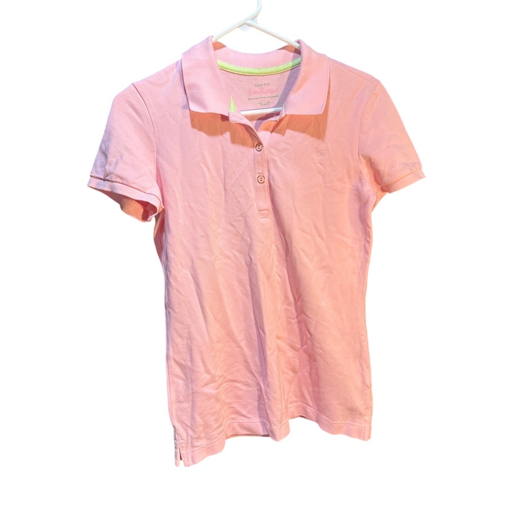 Lilly Pulitzer Chic Fit Pink Pima Cotton Spandex Polo Shirt Kids Small Palm Tree